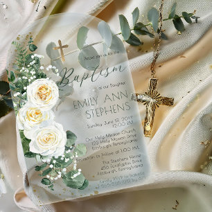 Invitations En Acrylique Roses blanches élégantes Eucalyptus Fille Florale 