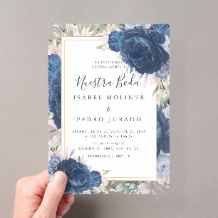 Invitations En Acrylique Roses Bleues Floral Nuestra Boda Mariage Espagnol