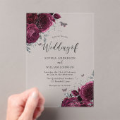Invitations En Acrylique Roses Bourgogne Maroon Avec Mariage Élégant Argent (In situ (ordinateur de poche))