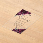 Invitations En Acrylique Roses Bourgogne Maroon Avec Mariage Élégant Argent (Poser)