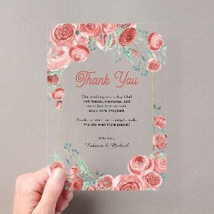 Invitations En Acrylique Roses corail modernes florales Mariage Remerciemen
