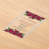 Invitations En Acrylique Roses & Diamonds Feminine 50th Birthday Spanish (Poser)