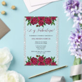 Invitations En Acrylique Roses & Diamonds Feminine 50th Birthday Spanish (Insitu (Mariage))