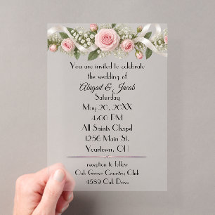 Invitations En Acrylique Roses et Rubans de Mariage
