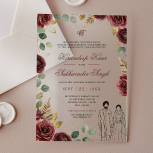 Invitations En Acrylique Roses Fleur d'eau Rouge Bordeaux Mariage Sikh Flor
