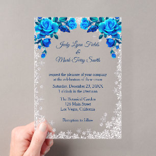 Invitations En Acrylique Roses Flocon de Neige Bleu Clair Noël