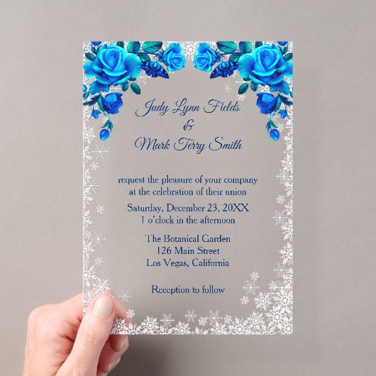 Invitations En Acrylique Roses Flocon de Neige Bleu Clair Noël (In situ (ordinateur de poche))