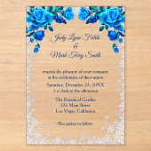 Invitations En Acrylique Roses Flocon de Neige Bleu Clair Noël (Recto)