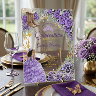 Invitations En Acrylique Roses Lavande Occidentales Fête des Quinze Ans Cou