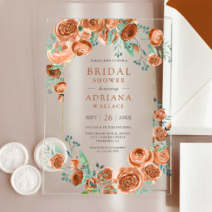 Invitations En Acrylique Roses Orange Brûlé Terreux Fleurs Mariage