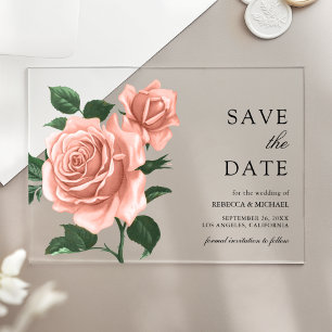 Invitations En Acrylique Roses Pêches Poussiéreuses Rustiques Mariage Éparg