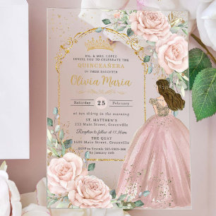Invitations En Acrylique Roses Roses Fleurs Rose Pâle Quinceañera Douze ans