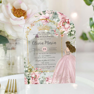 Invitations En Acrylique Roses Roses Fleurs Rose Pâle Quinceañera Sweet 16