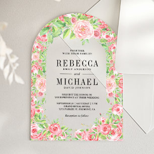 Invitations En Acrylique Roses Roses Fuschées en Arche Fleurs de Mariage