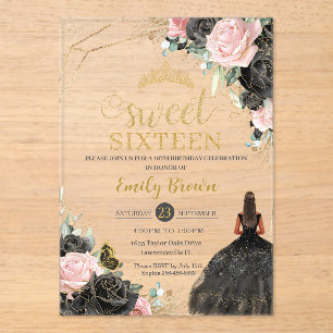 Invitations En Acrylique Roses roses roses noires Floral Tan Princesse Swee