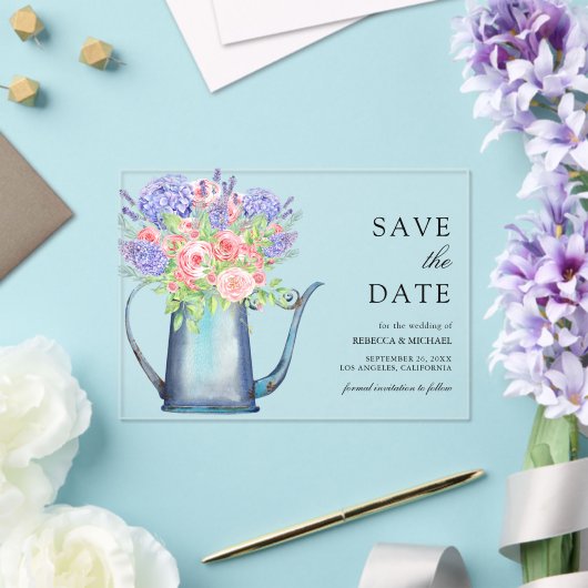 Invitations En Acrylique Roses roses violettes Hydrangea Mariage Enregistre (Insitu (Mariage))