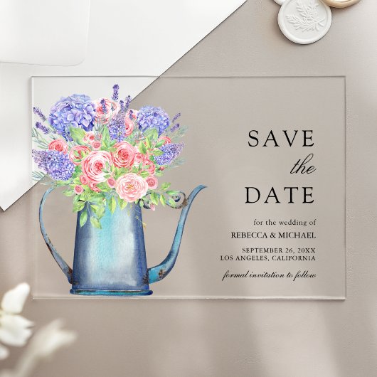 Invitations En Acrylique Roses roses violettes Hydrangea Mariage Enregistre