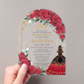 Invitations En Acrylique Roses rouges Floral Noir Charro Quinceañera Arc (In situ (ordinateur de poche))