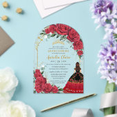 Invitations En Acrylique Roses rouges Floral Noir Charro Quinceañera Arc (Insitu (Mariage))