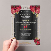 Invitations En Acrylique Roses rouges, or & Quinceañera noire (In situ (ordinateur de poche))