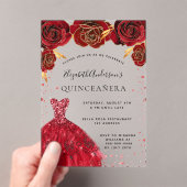 Invitations En Acrylique Roses rouges Quinceanera robe parties scintillant (In situ (ordinateur de poche))