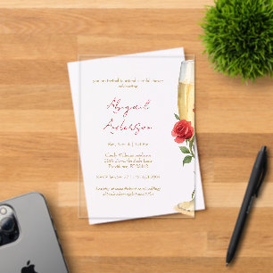 Invitations En Acrylique Roses Rouges sur Fête de Mariage au Champagne