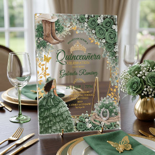 Invitations En Acrylique Roses Vert Émeraude Occidentales Quinceañera de Ca