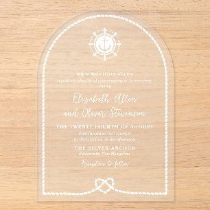 Invitations En Acrylique Roue de Bateau et Cœur en Nœud d'Ancre Mariage Nau
