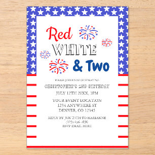 Invitations En Acrylique Rouge Blanc & Deux 2e Anniversaire