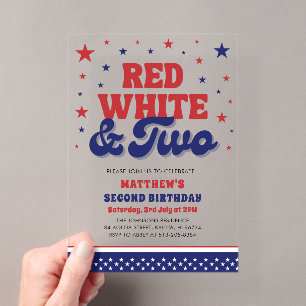 Invitations En Acrylique Rouge, Blanc & Deux 4 juillet 2e anniversaire