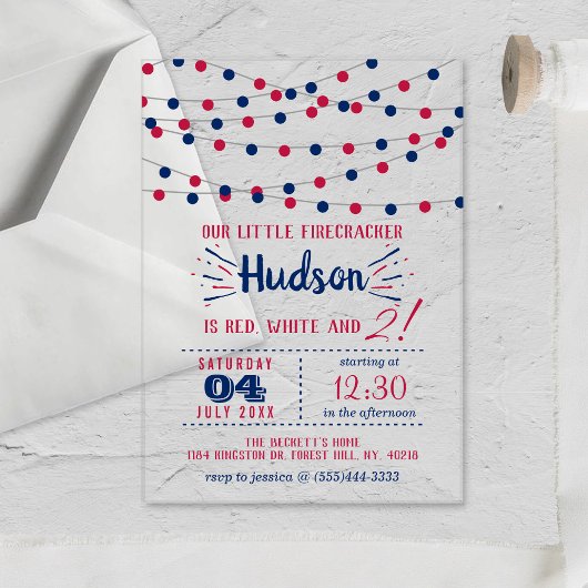 Invitations En Acrylique Rouge, Blanc & Deux ! 4 juillet fête du 2e anniver
