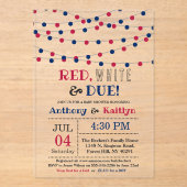 Invitations En Acrylique Rouge, Blanc & Due ! baby shower 4 juillet (Recto)