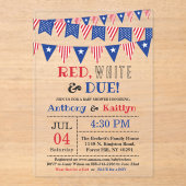 Invitations En Acrylique Rouge, Blanc & Due ! baby shower 4 juillet (Recto)
