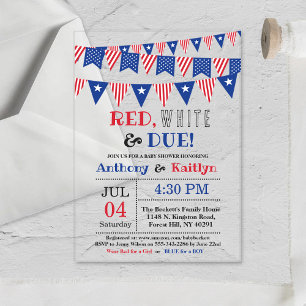 Invitations En Acrylique Rouge, Blanc & Due ! baby shower 4 juillet
