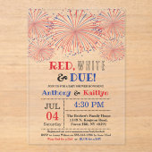 Invitations En Acrylique Rouge, Blanc & Due ! baby shower 4 juillet (Recto)
