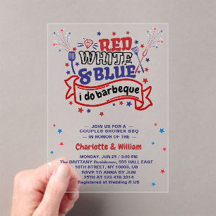 Invitations En Acrylique Rouge blanc et bleu i do BBQ Couple douche nuptial