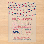 Invitations En Acrylique Rouge, Blanc et Bleu, voyants 4 juillet fête (Recto)