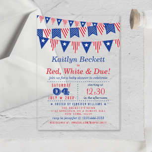 Invitations En Acrylique Rouge, blanc et échéance   BABY SHOWER 4 JUILLET