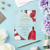 Invitations En Acrylique Rouge Blanc Floral Princesse Robe Or Quinceañera (Insitu (Mariage))