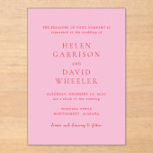 Invitations En Acrylique Rouge et Rose Élégant Mariage Classique (Recto)