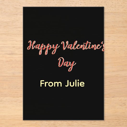 Invitations En Acrylique Rouge noir joyeuse Saint-Valentin de nom stylé (Recto)