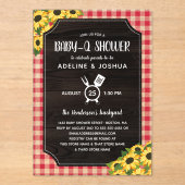 Invitations En Acrylique Rouge rustique En vichy tournesol Baby-Q douche (Recto)