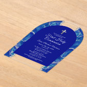 Invitations En Acrylique Royal Bleu Argent Première Communion Sainte Élégan (Poser)