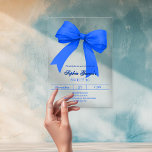 Invitations En Acrylique Royal bleu blanc arc SWEET 16 clair<br><div class="desc">Un arrière - plan clair et transparent,  décoré d'un grand arc bleu royal. Personnalisez et ajoutez un nom et des détails du parti.</div>