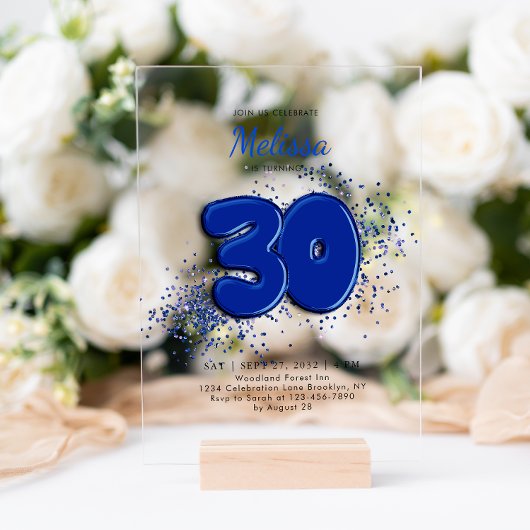 Invitations En Acrylique Royal Blue 30th Balloons Confetti Anniversaire adu
