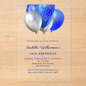Invitations En Acrylique Royal blue balloons clear luxury birthday (Recto)