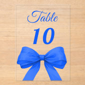 Invitations En Acrylique Royal blue bow acrylic table number sign (Recto)