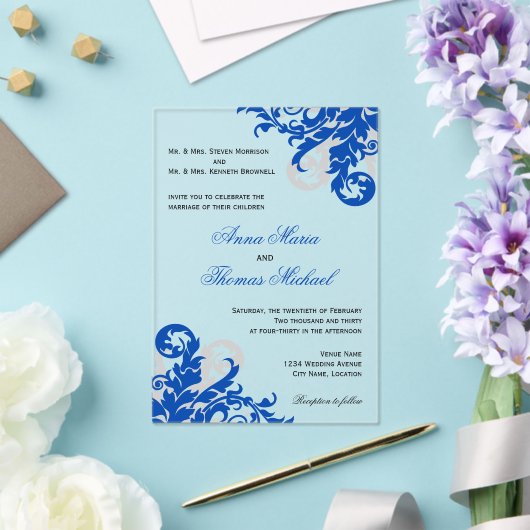 Invitations En Acrylique Royal Blue et Mariage argenté (Insitu (Mariage))