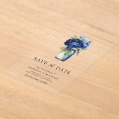 Invitations En Acrylique Royal Blue Floral Mason Jar Mariage Enregistrer la (Poser)