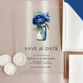 Invitations En Acrylique Royal Blue Floral Mason Jar Mariage Enregistrer la